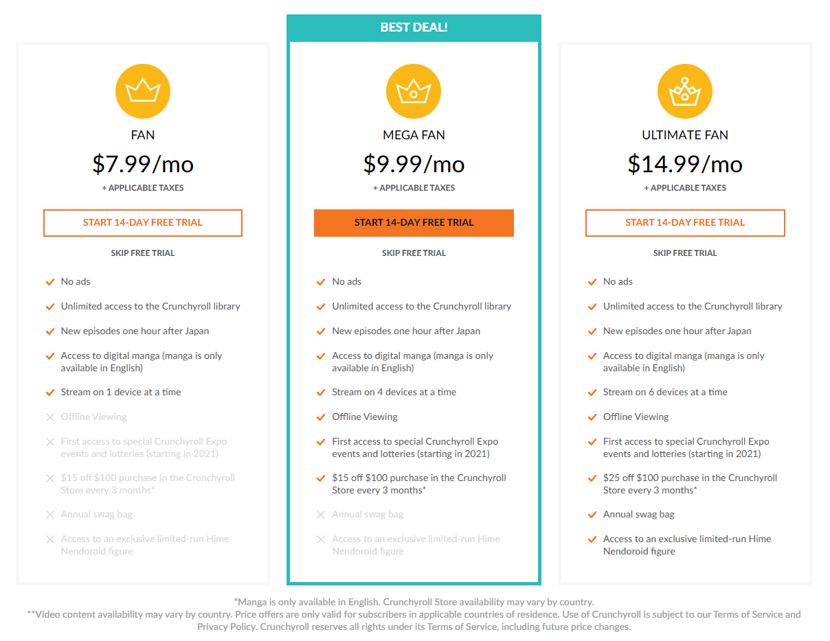 Crunchyroll环球巴士订阅优惠方案